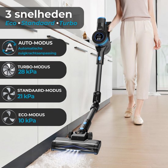Sanovy Turbo Flex X28 Steelstofzuiger Draadloos - Zonder Zak - Op Accu - 350W - 28Kpa - Met Opzetstukken - Draadloze Stofzuiger Zonder Zak
