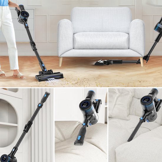 Sanovy Turbo Flex X28 Steelstofzuiger Draadloos - Zonder Zak - Op Accu - 350W - 28Kpa - Met Opzetstukken - Draadloze Stofzuiger Zonder Zak