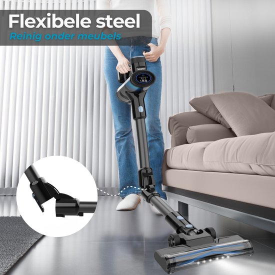 Sanovy Turbo Flex X28 Steelstofzuiger Draadloos - Zonder Zak - Op Accu - 350W - 28Kpa - Met Opzetstukken - Draadloze Stofzuiger Zonder Zak
