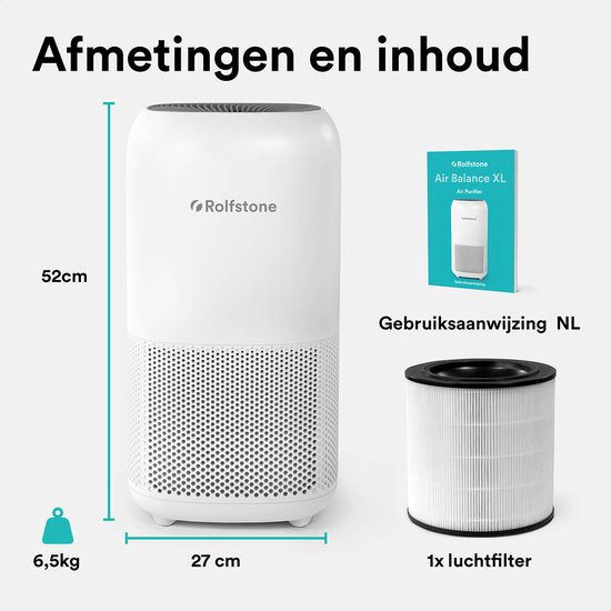 Rolfstone Air Balance XL - Luchtreiniger / Luchtreiniger met vervangbaar HEPA 13 filter + koolstoffilter - CADR: 400m3/h.